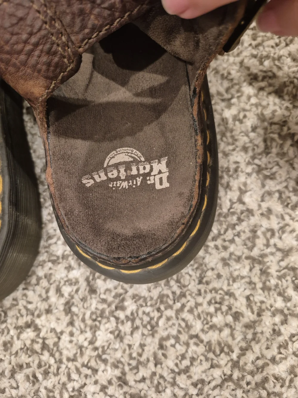 Dr. Martens Brown Leather Fisherman Sandals with Yellow Stitching